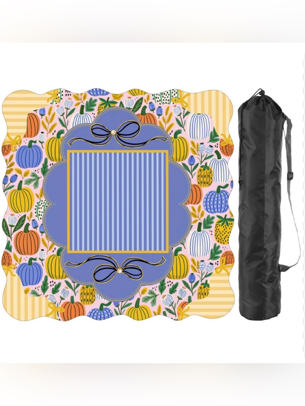 NEW Custom Designed Festive Blue Pumpkin Scalloped Edge Mahjong Mat